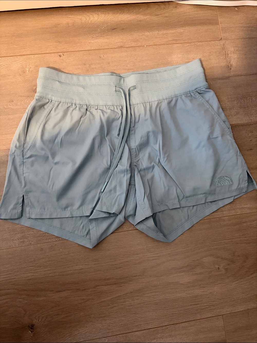 The North Face Women's Light Blue Athletic Shorts with Drawcord